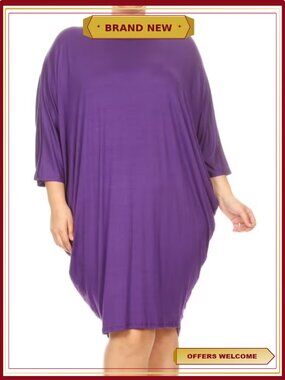 Plus Size Solid Loose Fit Dolman Sleeve Casual Midi Dress